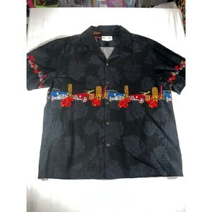 Bishop St Apparel Mens 2XL Hawaiian Shirt Black Tiki Woody Car Made in Hawaii
